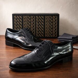 San Remo Men’s Black Leather Oxford Shoes Size 10